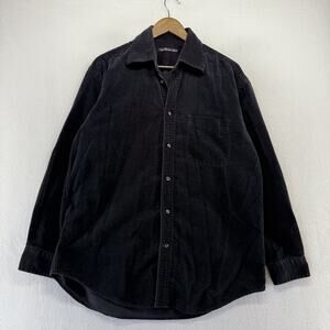 Vintage Northern Isles Shirt Men's Large Black Suede Velour Pocket Solid 90s